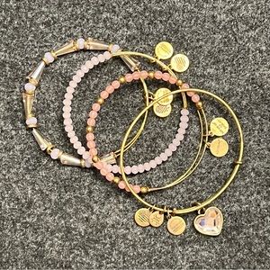 Set of 4 Alex & Ani Swarovski Crystal pink and gold with heart Bangle Bracelets